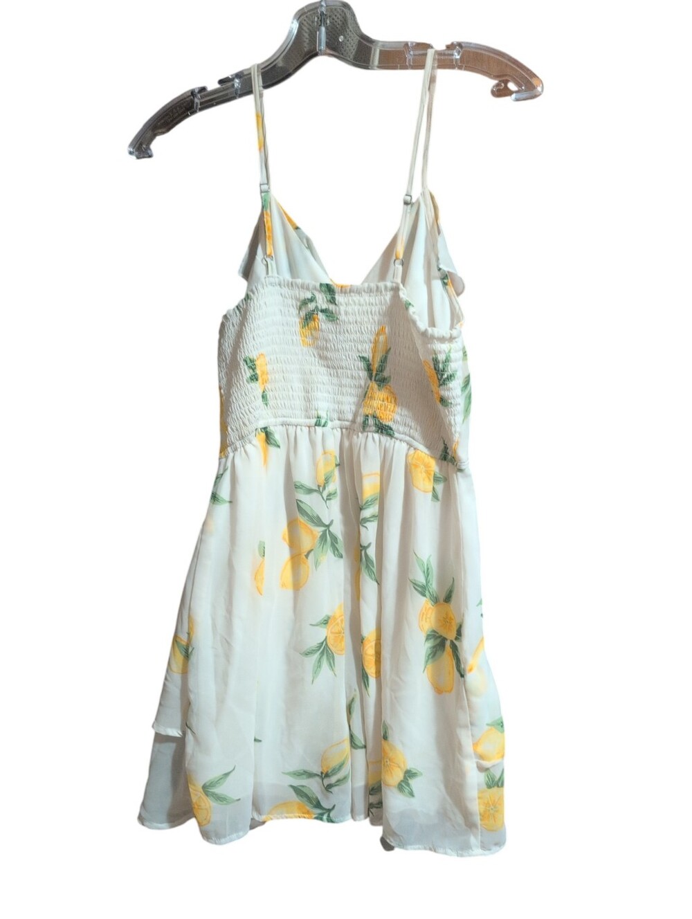 Women’s Lemon Print Ruffle Mini Romper Dress White Yellow Floral Wrap Style - Picture 3 of 7